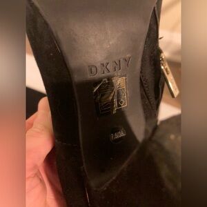 DKNY Black and Gold Over the Knee Suede Boots